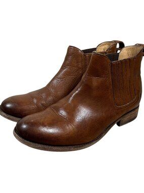 Frye Pippa Chelsea Brown Leather Ankle Booties Block Hill Western Cowboy Boots